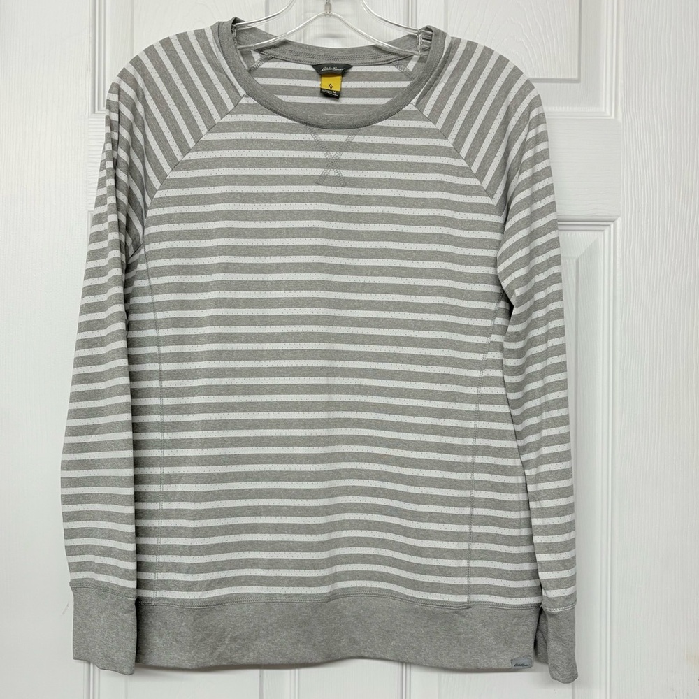 Eddie Bauer Gray White Stripe Breathable  Mesh Activewear Top Sz M